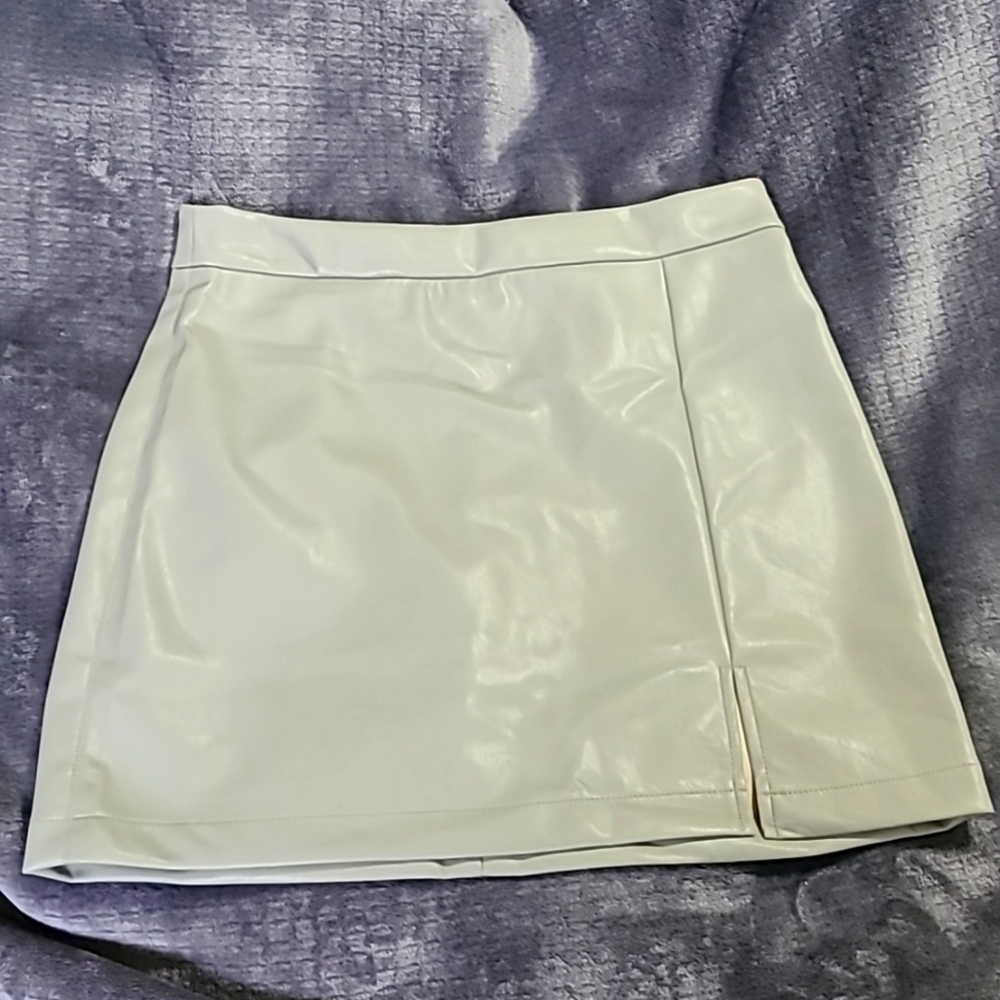Pleather light green mini skirt